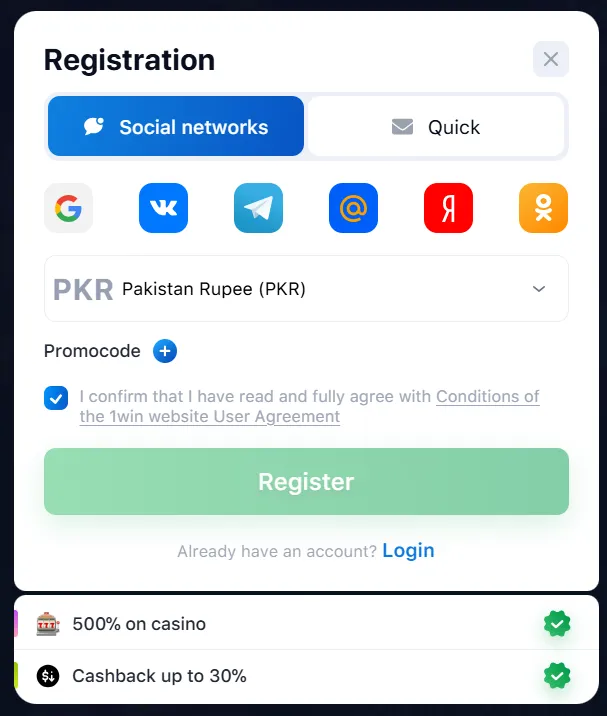1win registration via social media 1win registration via social media